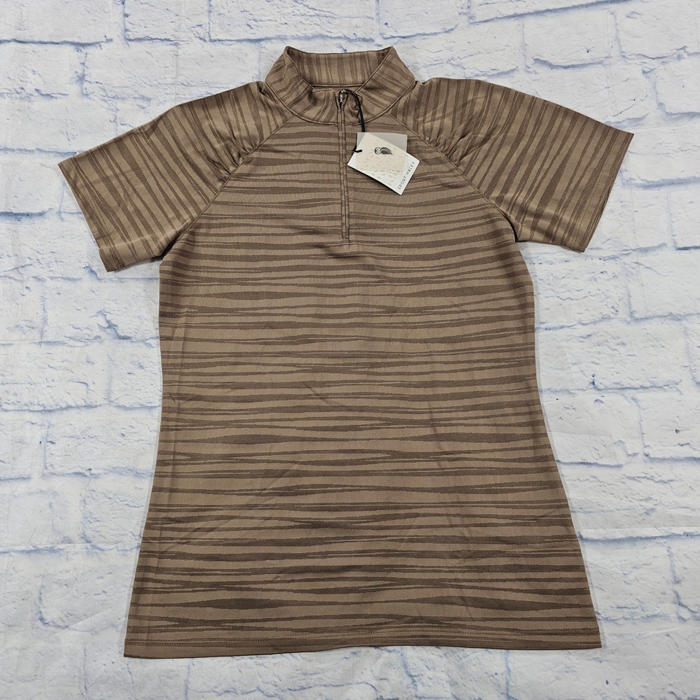 Sport Haley Golf Top WOMEN XS Brown Striped Quarter Zip Vented Short Sleeve